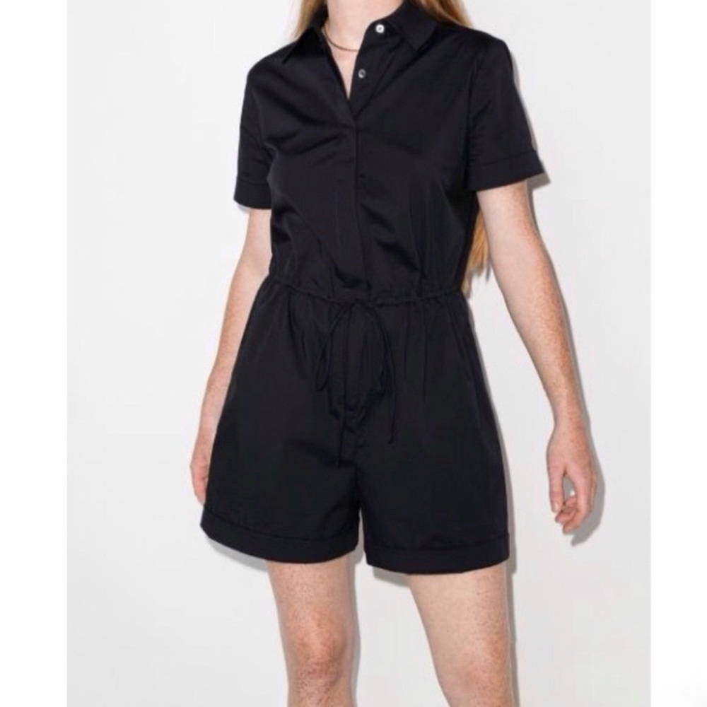 STAUD Ludo Short Collared Playsuit Romper Cotton Boho Resort Black Size Large